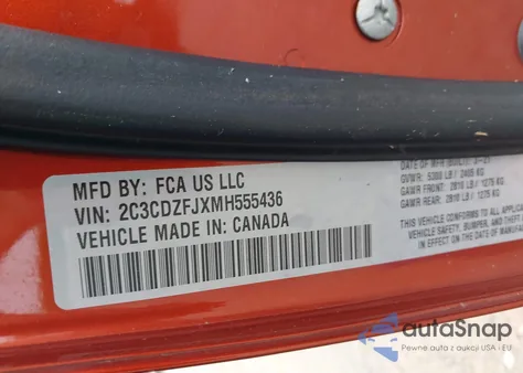 2021 Dodge Challenger R/T Scat Pack z USA, uszkodzony, nr VIN 2C3CDZFJXMH555436